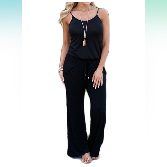 Pants - Black Wide-Leg Spaghetti Strap Jumpsuit – Size L – NWOT